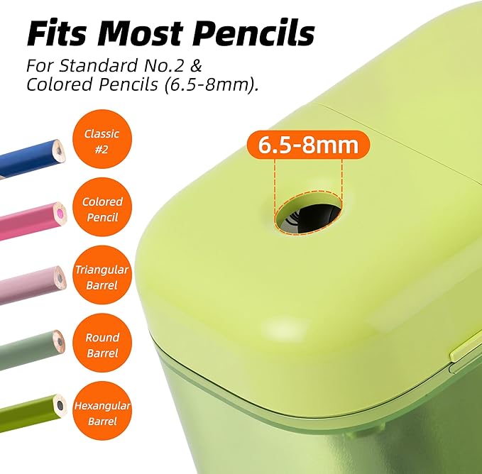 deli Electric Pencil Sharpener, Portable Pencil Sharpener for No.2 Pencils Colored Pencils, Battery Powered Electric Pencil Sharpener for School, Home, Office, Green