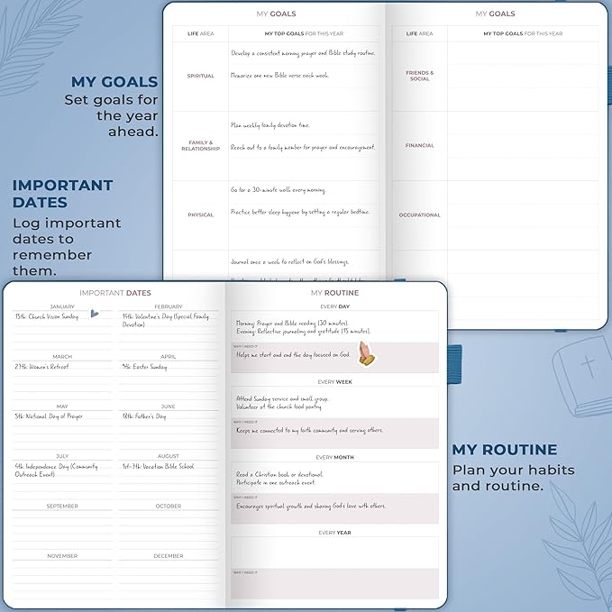 Clever Fox Christian Hourly Weekly Planner – Goal Setting Planner with Time Slots, Monthly Budget, Sermon Notes, Bible Reading Tracker (Mystic Blue)
