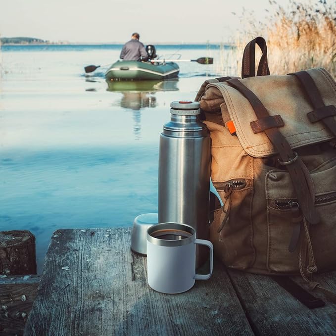 12oz Stainless Steel Insulated Coffee Mug with Handle, Double Wall Vacuum Travel Mug, Tumbler Cup with Fliping Lid, Black and Navy