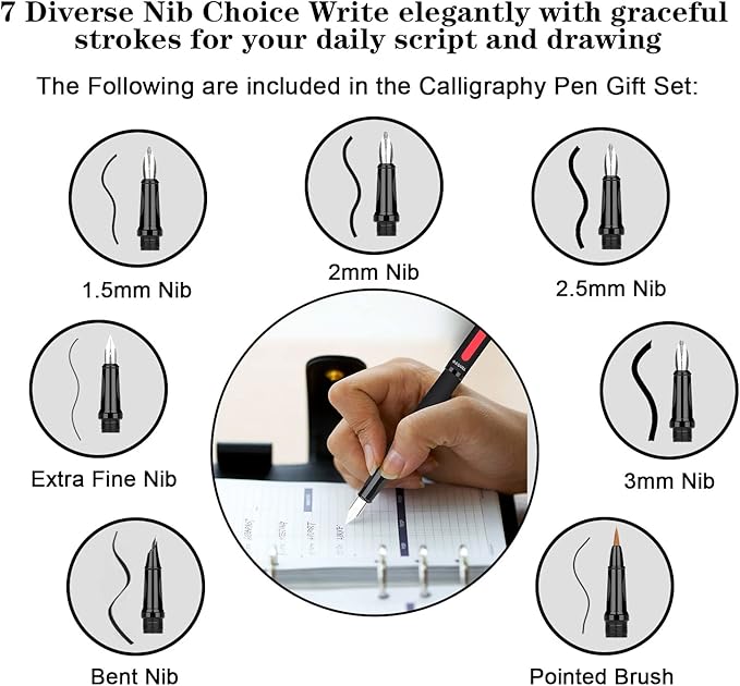 GC QUILL Calligraphy Pens Set 64pcs - Calligraphy Fountain Pen Set with 3 Fountain Pens, 7 Varied Nibs, 54 Ink Cartridges(10 Colors) - Writing, Drawing and Calligraphy Practice for beginner GC-F354