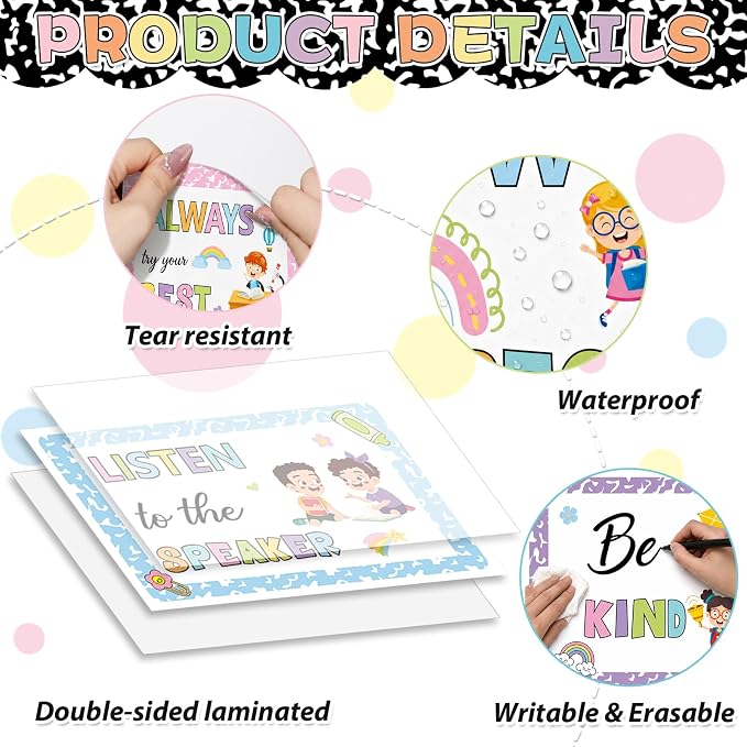 Classroom Rules Bulletin Board Set Colorful Composition Notebook Classroom Rules Paper Cutouts Motivational Educational Behavior Posters Wall Decor for Back to School Wall Door Decor Teacher Supplies
