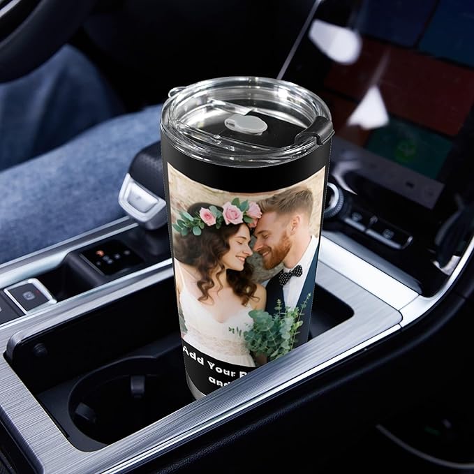 Personalized Tumbler Custom Vacuum Insulated Travel Mug Customizable Coffee Cup with Your Photos and Text Christmas Birthday Gift (2 Photos+Text)