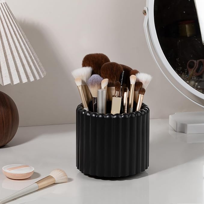 Anyoifax 360° Rotating Pen Holder 7 Slots Desk Organizer Removable Pencil Cup Plastic Art Supplies and Accessories Desktop Storage Box Caddy for Office, School, Home (Black)