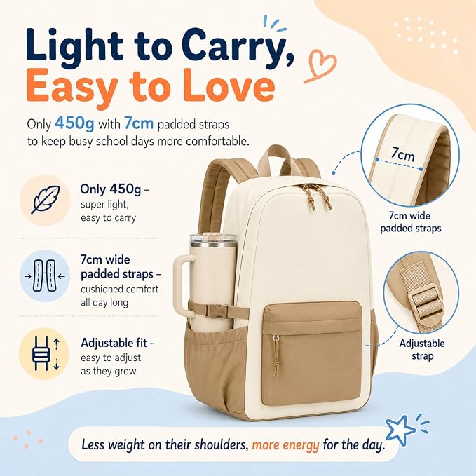 LOIDOU Backpack for Girls School Backpacks Bookbags for Elementary Middle School Women Laptop Backpacks (Brown Beige, L-17)