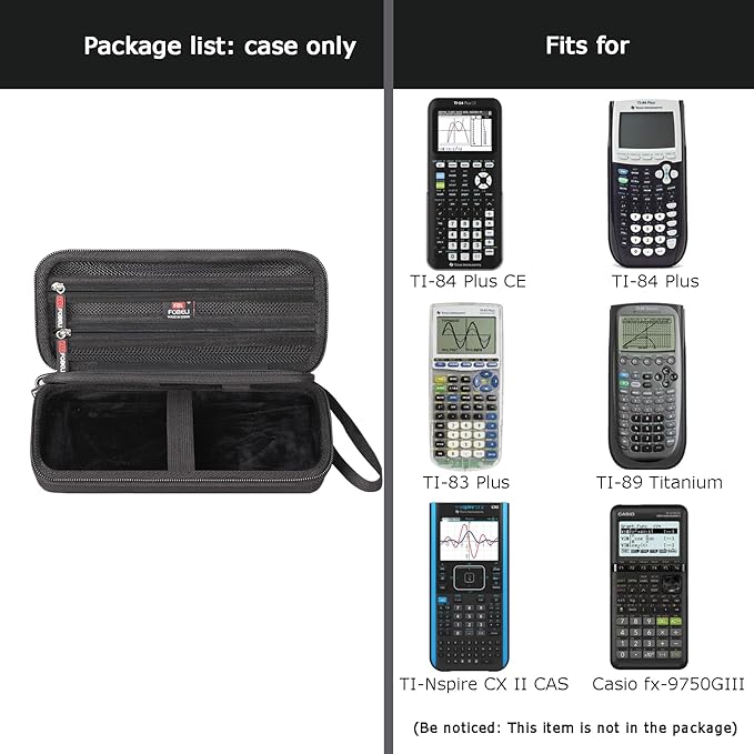 FBLFOBELI Hard Case for Texas Instruments TI-84 Plus CE/TI-84 Plus/TI-83 Plus/Casio fx-9750GIII Color Graphing Calculator, Mesh Pocket for Pens, Cables and Other Accessories (Case Only) (Black)
