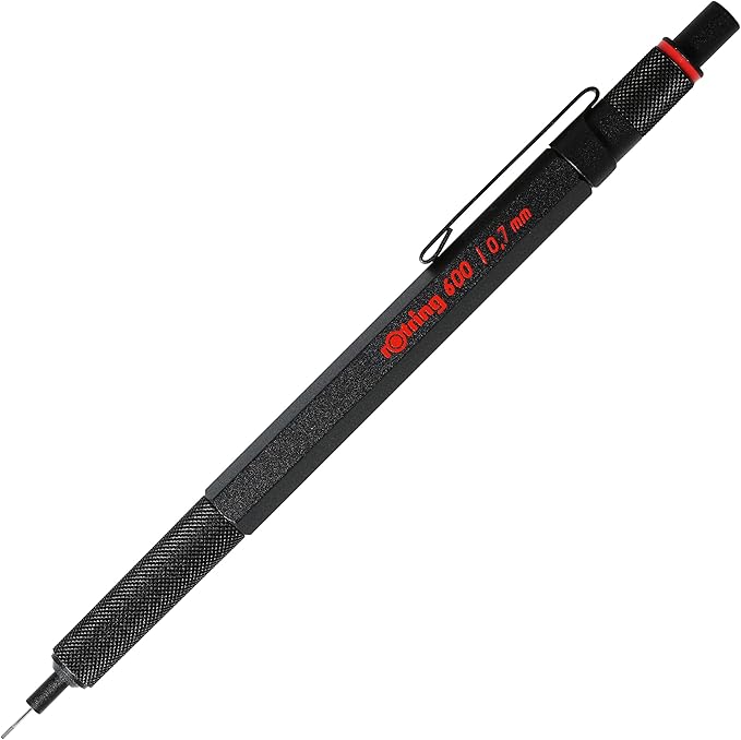 Rotring 600 Full-Metal Body Mechanical Pencil, 0.7mm, Black - For Precise Ruler-Based Drawing
