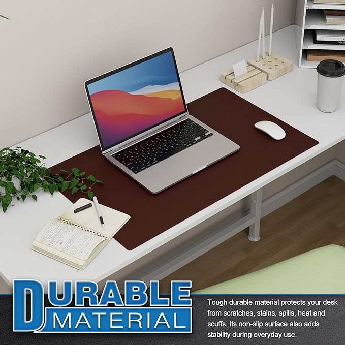 K KNODEL Small Office Leather Desk Mat, Mouse and Keyboard Pad, Computer and Laptop Mat, Desktop Protector and Cover, Writing Pad and Blotter (23.6"x13.8", Dark Brown)