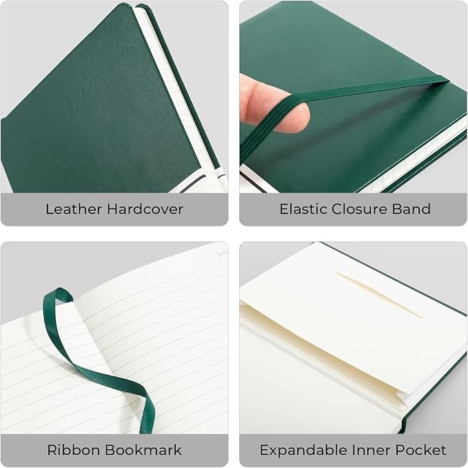 M&G Lined Journal Notebook, 160 Pages, A5 Medium Size 5.6" x 8" for Men Women, 100GSM Thick College Ruled Paper for Journaling, Writing, Work & Office, Leather Hardcover, Green