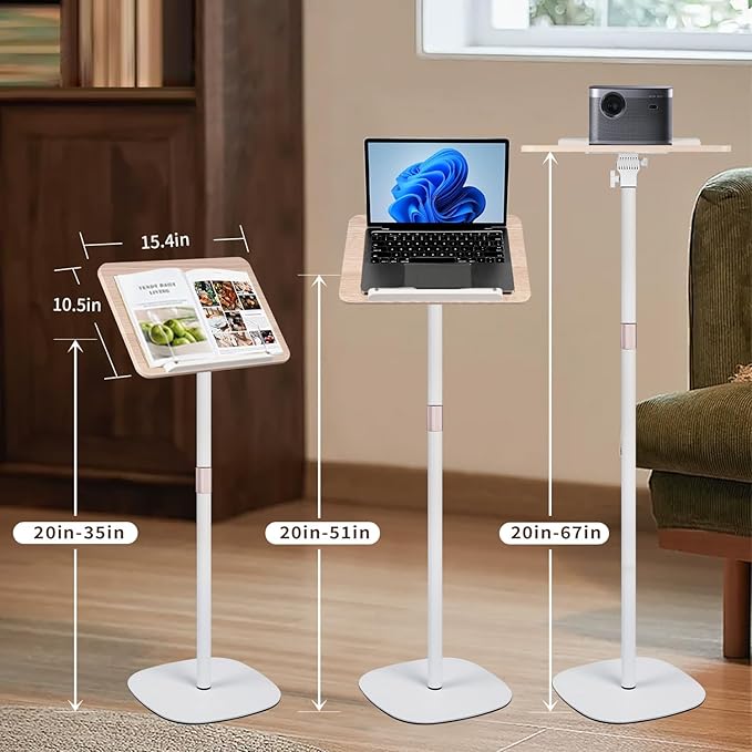 Adjustable Floor Book Stand Height From20'-51‘ and Angle, Music Stand,Reading Stand for Tablet Bibles, Recipes, Cooking, Books Wooden Display Rack,Stable Portable with Clip