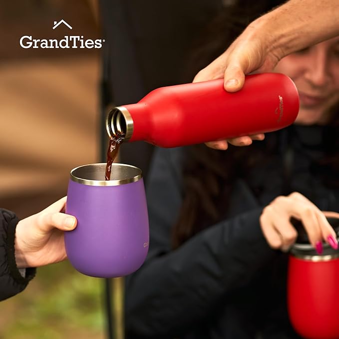 GRANDTIES Insulated Coffee Mug with Handle–Sliding Lid for Splash-Proof 16oz Wine-Glass Shape Thermal Tumbler with Double Walled Vacuum Stainless Steel to Keeps Beverages Hot or Cold-Sparkling Grape