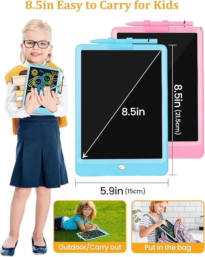 SplashNSpray Writing Tablet, 2pack LCD Drawing Tablet for Kids, Colorful Toddler Doodle Board, Erasable Reusable Electronic Drawing Pads, Educational and Learning Toy for 3+ Years Old Kids 8.5inch