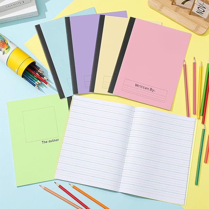 Henoyso 6 Pcs Primary Composition Notebook K-2, Wide Ruled 9.75" x 7.5" Journals, 60 Pages, Writing & Handwriting Practice for Kindergarten, 1st & 2nd Grade, Back to School Supplies (Bright Color)