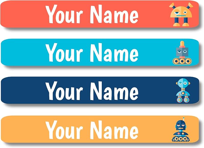 Lovable Labels Personalized Labels for Kids (120 Labels) - Waterproof Dishwasher Safe Peel and Stick Labels are Great for School Supplies Daycare Camp Bottles (Bots)