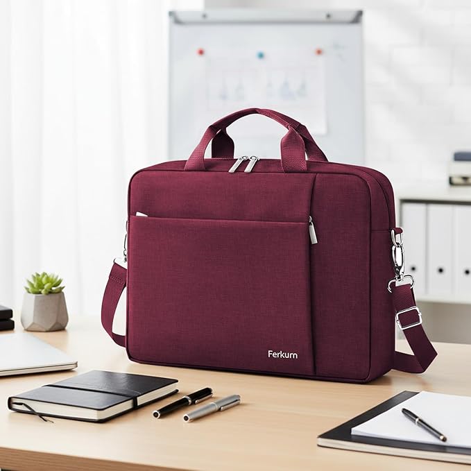Ferkurn Laptop Bag Case for Women Men Computer Bag Compatible with HP Envy Pavilion Omen/LG Gram/MSI/Dell Inspiron XPS/Lenovo/Acer, Shoulder Strap Carrying Messenger Briefcase, Red, 15.6 16 Inch