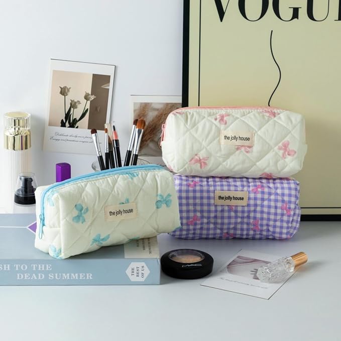 Carry bloom Pencil Pouch Cute Pencil Case for Girls Aesthetic Pencil Bag with Zipper Pen Cases School Supplies Makeup Bag (Checkered bow red)