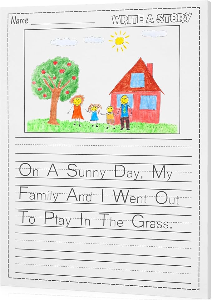50 Sheets Writing Beginner Paper for Kids Create Story, 8.5"x11" Handwriting Paper Bulk with Picture Space and Lines DIY Craft Writing Kit for Kids Journal Activity, Back to School Gifts