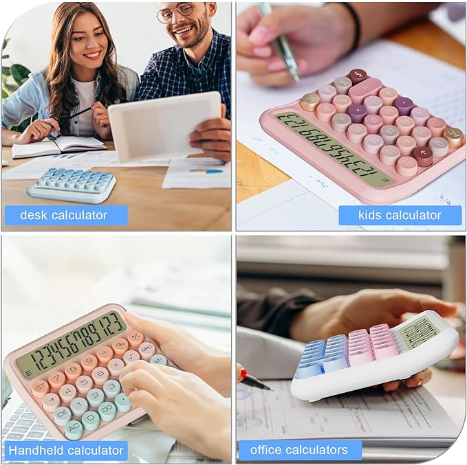 DECKLIT Battery Desk Calculator - 12 Digit Extra Large 5-Inch LCD Display, Big Buttons Easy to Press, 15 Tilt Screen (Ice Blue)
