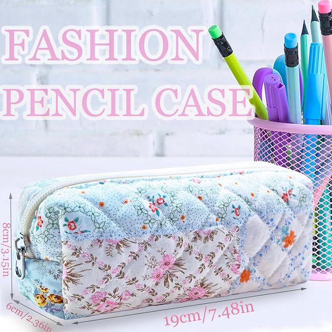 Pencil Pouch Cute Pencil Case Office Storage Bag Holder Box Organizer Aesthetic Bow Flower Pattern Makeup Pouch Cosmetic Bag for Women Girls