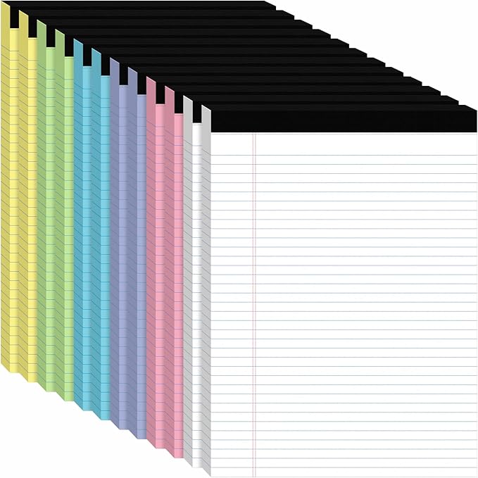 12Packs Legal Pads 8.5 x 11 Inch, 50Sheets/Pack, College Ruled & Perforated Colored Writing Pads, Pads of Paper 8.5 x 11, Lined Note Pads with Sturdy Backing for Office, Business & School Supplies