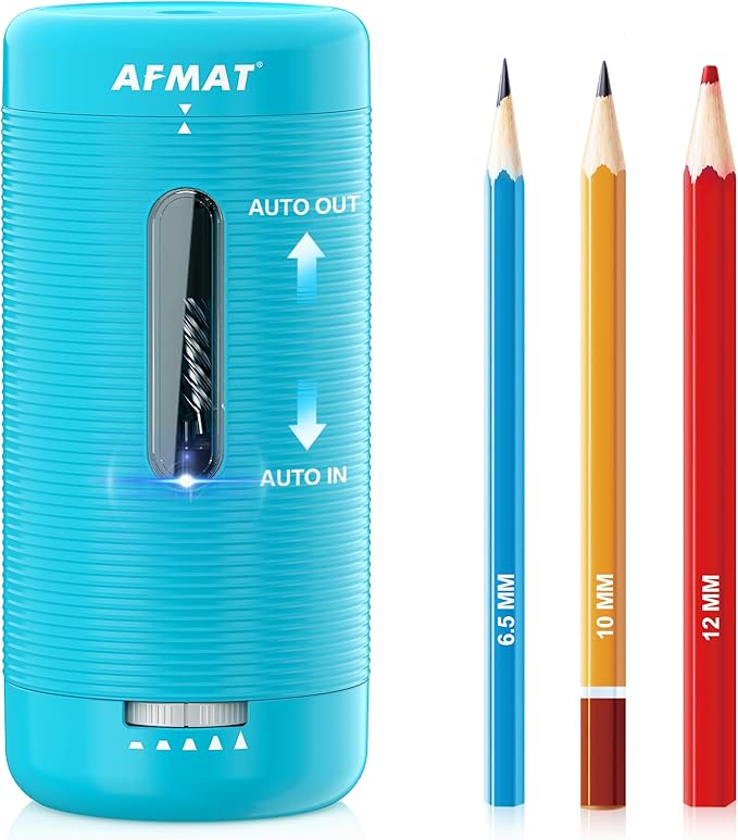 AFMAT Electric Pencil Sharpener, Fully Automatic Pencil Sharpener, Auto in & Out, Rechargeable Hands-Free Sharpeners for Jumbo & Colored Pencils (6.5-12mm), Portable for Home/Classroom/Office PSC2