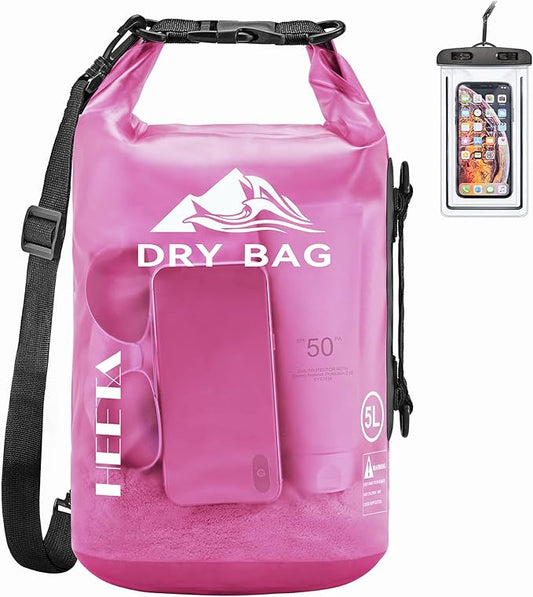 HEETA Dry Bag Waterproof Backpack with Phone Case 5L/10L/20L/30L/40L | Roll Top Lightweight Dry Storage Bag for Women Men, Travel Boating Kayaking Paddle Board Camping Beach Essentials Accessories