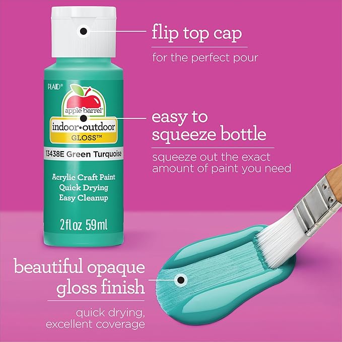 Apple Barrel Gloss Acrylic Craft Paint and Brush Kit, Set of 36