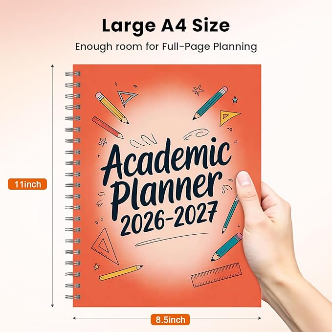 Oucaru Academic Planner 2026-2027, Weekly & Monthly Calendar with Hourly Schedule, July 2026 - June 2027, 8.5" x 11" Hardcover Agenda with Laminated Tabs for Student Teacher School Office Supplies