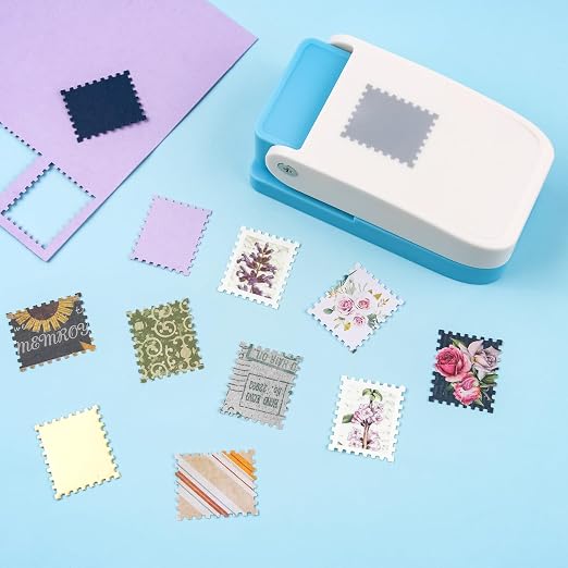2 Pcs Stamp Punch, Rectangular Postage Shape Paper Punch, Square Hole Stamps Craft Puncher for Paper Crafting Scrapbooking, 1x0.8 Inch Scalloped Edge Stamping-Out Cutter Crafts Supplies Tools