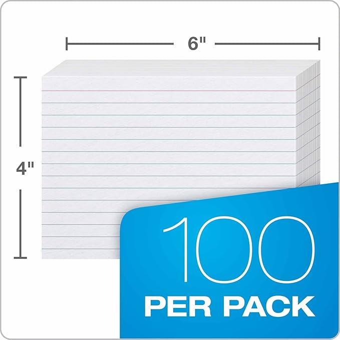 Oxford 41 Ruled Index Cards,4" x 6",White, (41),1,000 Cards(Pack of 6)
