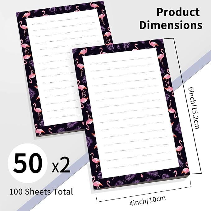 2 Pack Lined Sticky Notes 4x6 in, Cute Self-Stick Notepads with Lines, Large Memo Pads Strong Adhesive for Office, Home Cute Pink Flamingo
