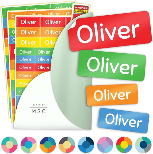 Personalized Daycare Name Washable Labels for Kids, (140 Pack) Waterproof Custom Name Stickers for Clothing Tags, Lunch Boxes and School Supplies, Made in USA by MSC - Rainbow
