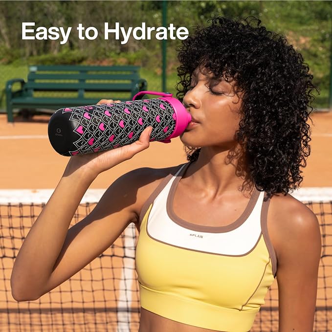 ENCOOL Insulated Water Bottle with Straw Stainless Steel Water Bottle, Leak-Proof, BPA-Free, Keeps Cold for 24 Hours for Sports, Travel, School (26 oz, Bold Hearts Ember x Black)