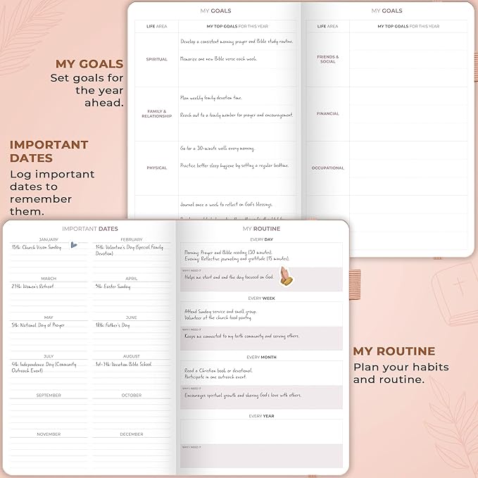 Clever Fox Christian Hourly Weekly Planner – Goal Setting Planner with Time Slots, Monthly Budget, Sermon Notes, Bible Reading Tracker (Rose Gold)