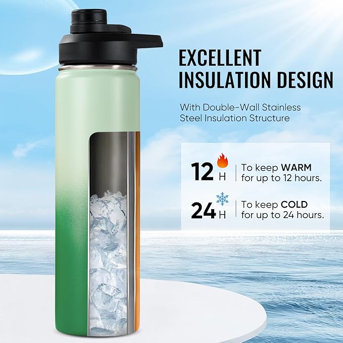 Fijinhom 24 oz Insulated Water Bottle with Handle, 304 Stainless Steel Water Bottles with Wide Mouth, Double Wall Vacuum Sports Water Bottle, BPA Free, Keep Cold and Hot, Jungle Fade