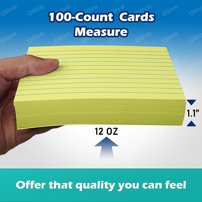 Yellow Index Cards 4x6 Lined Ruled Flash Note Cards 100 Count, 220 GSM Heavy Weight