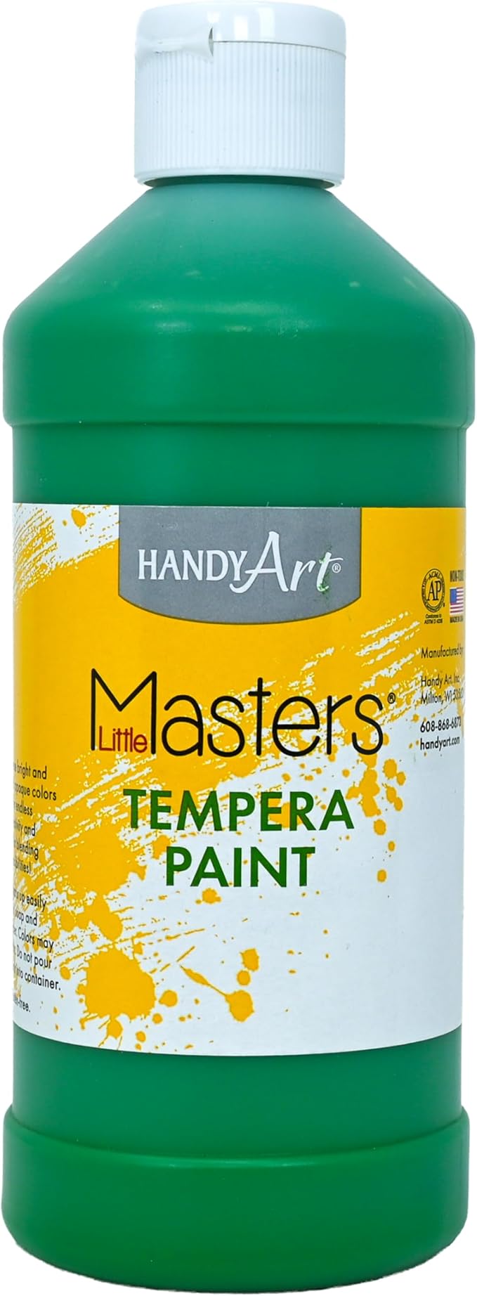 Handy Art Little Masters Tempera Paint, Green, 16 oz Bottle, Bright & Mixable, High Opacity, Washable Colors for Classroom, Students, Kids, Young Artists, Safe & Non-Toxic, Made in USA