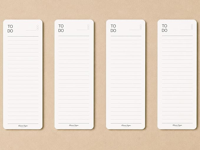 Skinny To Do List Notepad 4 Pack, 2.9" x 8.3", 50 Sheets Each, Undated Daily To Do Planner with Deadline Column, Thick Premium Paper, Cardboard Backing, Minimalist Checklist Memo Pad for Home, Office & School