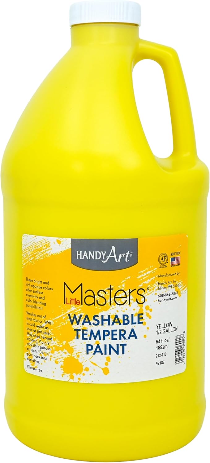 Handy Art Little Masters Washable Tempera Paint, Yellow, Half Gallon 64 oz Bottle, Bright & Mixable, High Opacity, Washable Colors for Classroom, Students, Kids, Safe & Non-Toxic, Made in USA