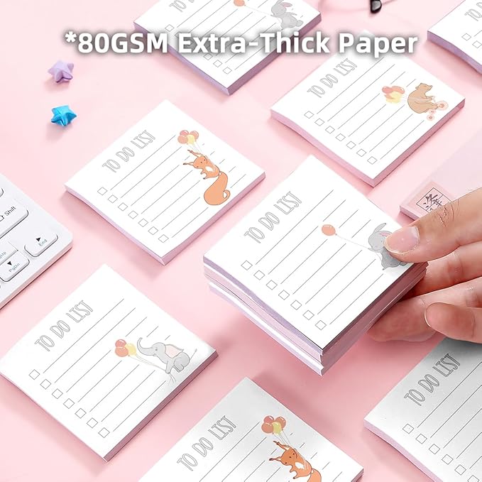 Cute Animal 4 Pads/200 Sheets 3x3 Sticky Notes Set, Adorable Cartoon Memo Pads with High-Adhesive, Post Reusable Tearable it Notes for Journal Planners Office School Home, to-do List Stationery Gift