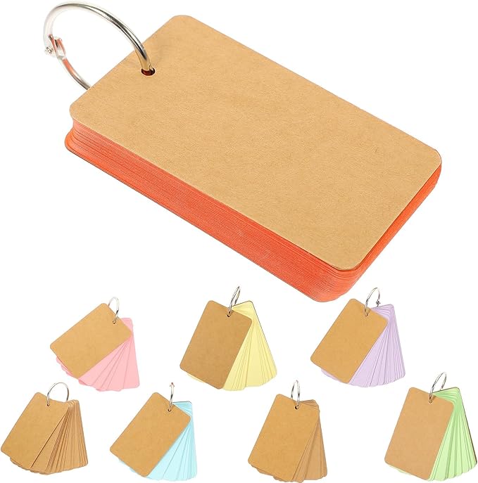 CALLARON 8pcs Colored Blank Index Cards with Ring, 50 Sheets Per Pad, Kraft Cardstock Flashcards for Studying and Note Taking, Portable Memo Cards for School and Office Use Random Color
