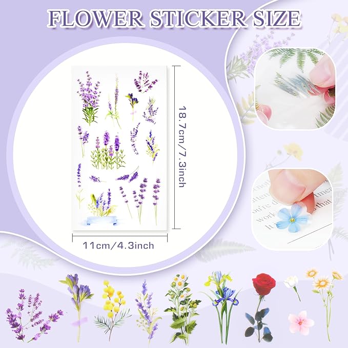 160Pcs Natural Flower Stickers for Scrapbooking,Self-Adhesive Transparent Flower Stickers Scrapbook Supplies Journaling Supplies for Adult Card Making Letters DIY Water Bottle Cards Decoration (160)