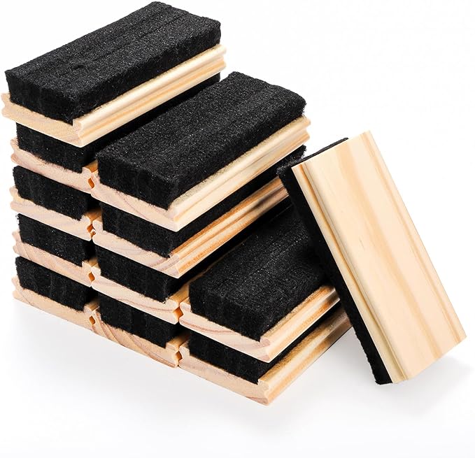 Elsjoy 12 Pack Chalkboard Erasers, Wood Felt Chalk Eraser Blackboard Chalk Cleaner, Dustless Wood Chalk Eraser Chalkboard Duster for School Students Teachers