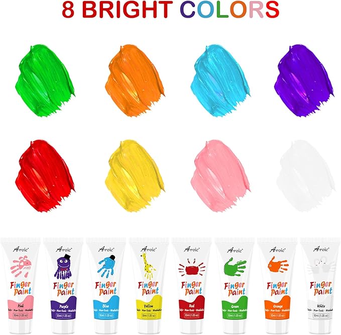 AROIC 8PCS Washable Finger Paint, Non-Toxic Finger Paints 8Colors(1.05fl oz), Art Supplies Painting Supplies Gifts, Hand Paint DIY Crafts for Children Age 13+ and Adults
