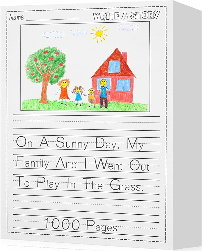 1000 Sheets Writing Beginner Paper for Kids Create Story, 8.5"x11" Handwriting Paper Bulk with Picture Space and Lines DIY Craft Writing Kit for Kids Journal Activity, Back to School Gifts