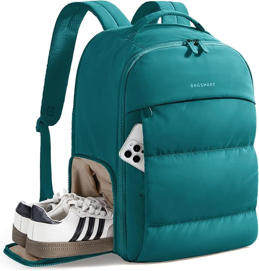 BAGSMART Travel Backpack for Women, Gym Backpack with Shoe Compartment | Carry on Backpack Airline Approved, PVC Wet Pocket, Fits 15.6" Laptop, Large Side Pocket, Lightweight, Water-resistant