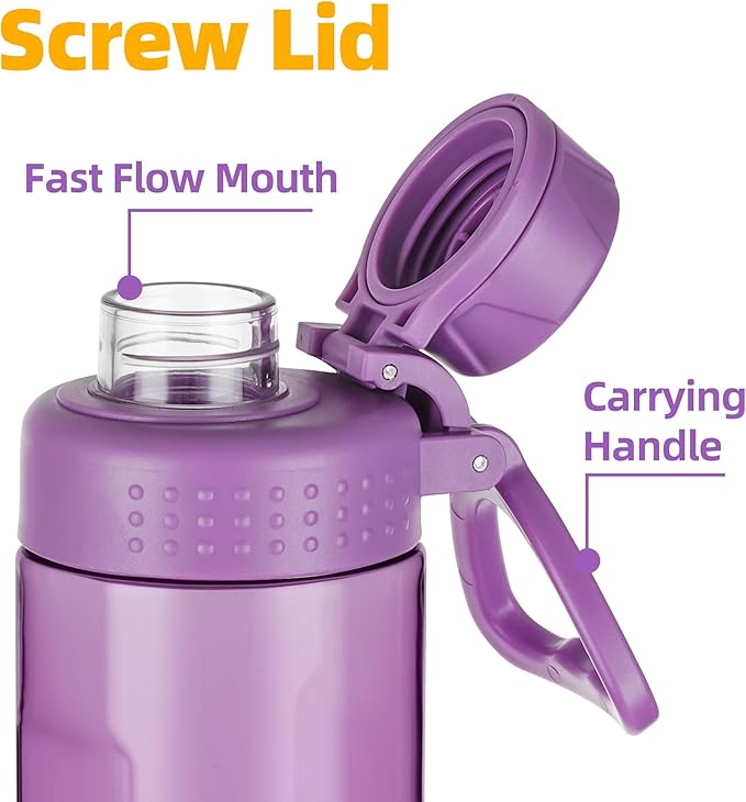OLDLEY Water Bottles 20oz BPA Free Tritan Water Bottle with Carry Handle and Spout Lid, Leakproof Kids Water Bottle for Home,Travel, School, Outdoors, Dark Purple