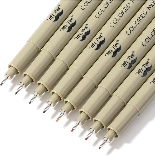 Mr. Pen- 0.45mm Micro Fine Point Pens, 8 Pack, Colorful Ink, Waterproof, Acid-Free, No-Smear Quick-Dry Fineliner Pens for Drawing, Sketching, Bible Journaling, Outlines & Everyday Writing