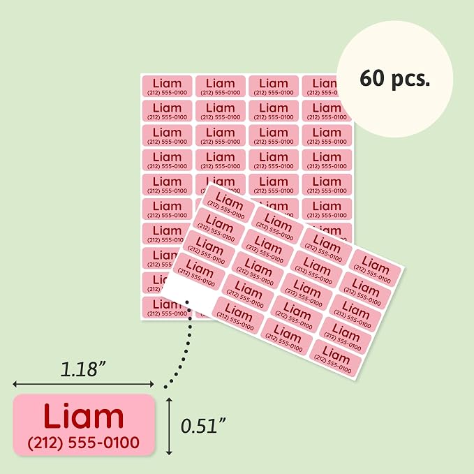 TeddyLabels - Clothing Labels for Nursing Home (60) – Self-Adhesive Name Tags for Clothes and Personal Items. Personalized Labels for Daycare, Nursing Homes, and Laundry Use - Pink