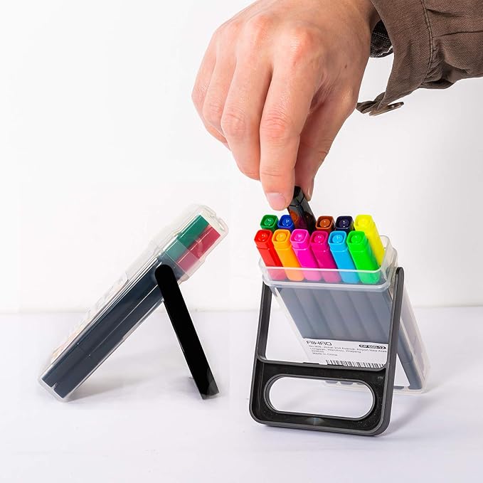 Markers for Kids,Washable Markers With Stand Portable Box,Dual Tip Set, Brush & Fine Tips, 24 Pack, Art Supplies for Coloring, Doodling, Sketching, Drawing, Journaling