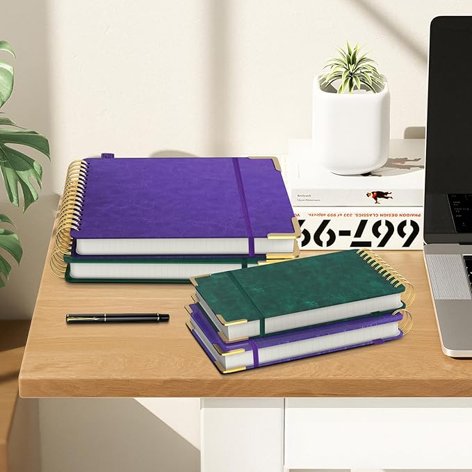 Mousbull A4 Top Spiral Notebook, Large Leather Hardcover Top Bound Steno Pads, 240 Pages 100 gsm Thick Lined Paper Left Handed Notebook Journal for Work, School, Meeting Writing - Green, 8.5" x 11"